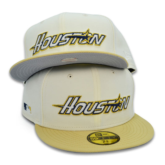 Houston Astros Side Batty Exclusive New Era 59Fifty Fitted Hat - Chrome/Vegas Gold