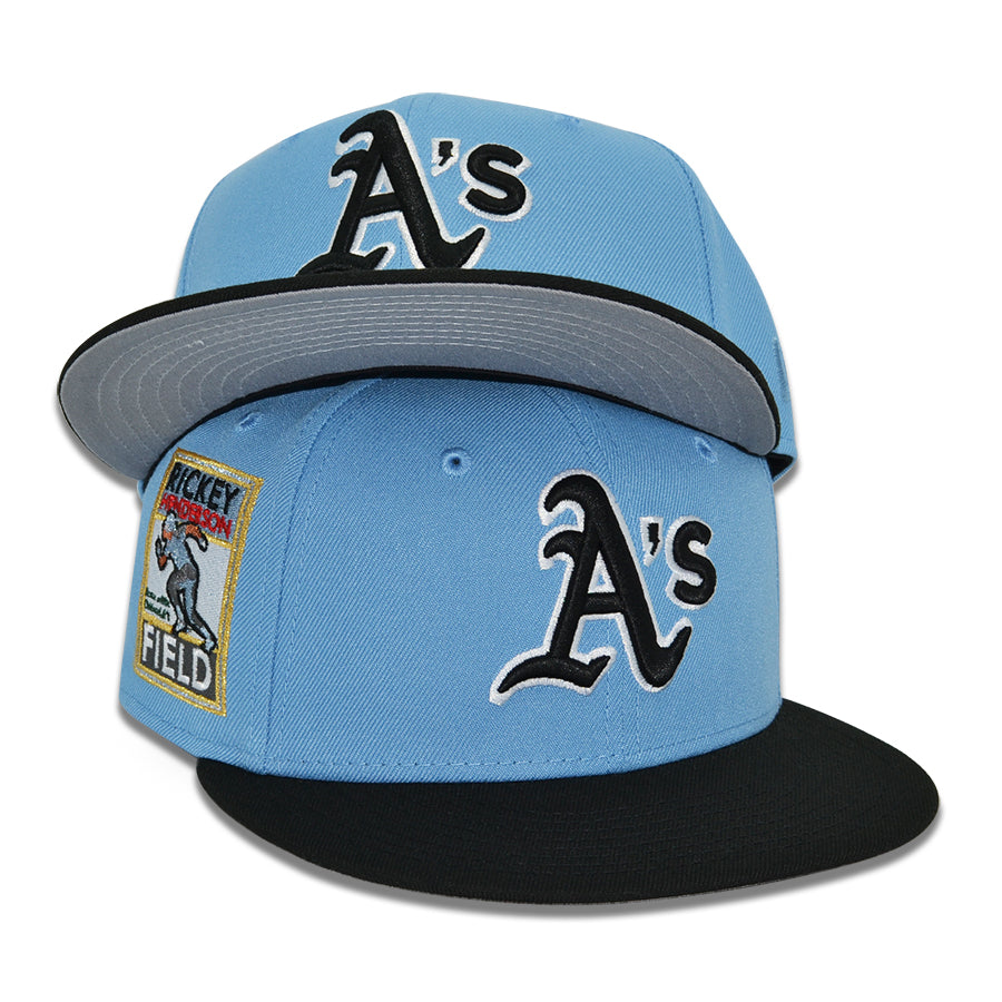Oakland Athletics "LUCKY & JUSTICE" Exclusive New Era 59Fifty Fitted Hat - Sky/Black