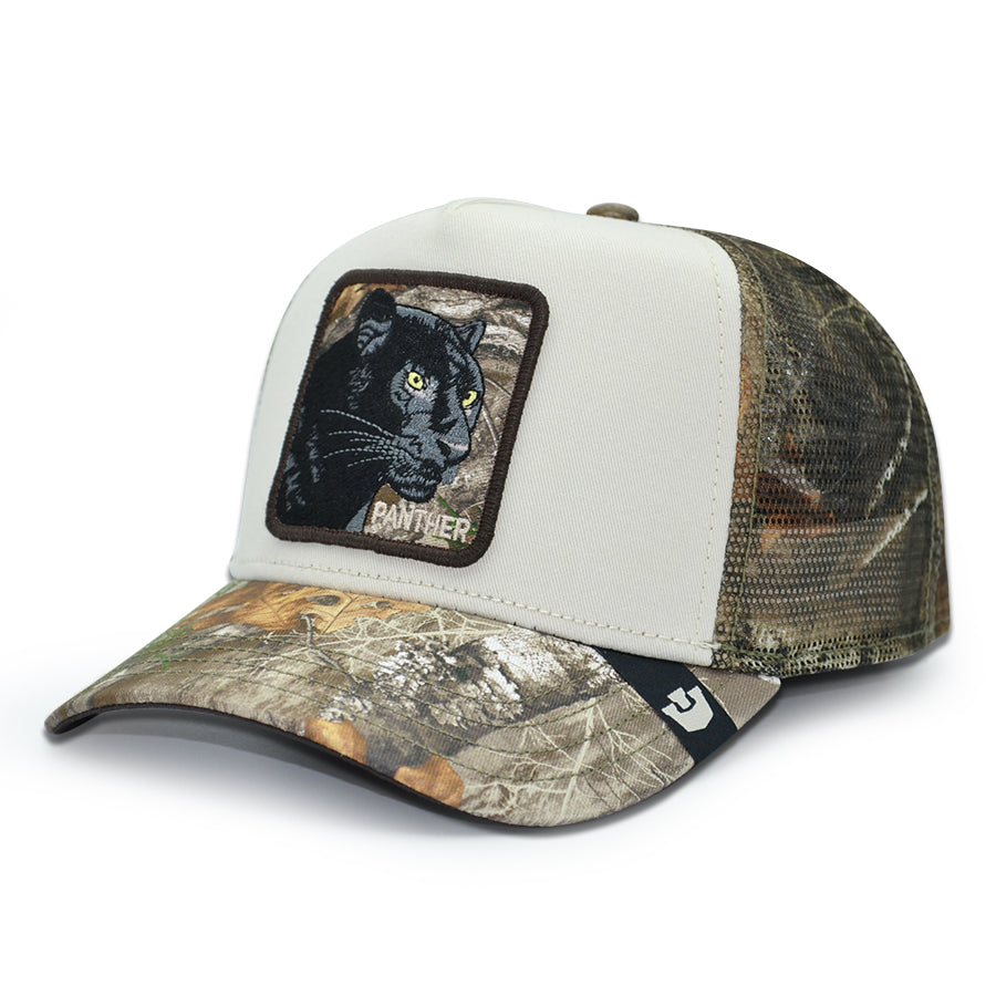BLACK PANTHER Real Tree Edge Goorin Bros Mesh Trucker Snapback Hat - Cream/Real Tree Camo