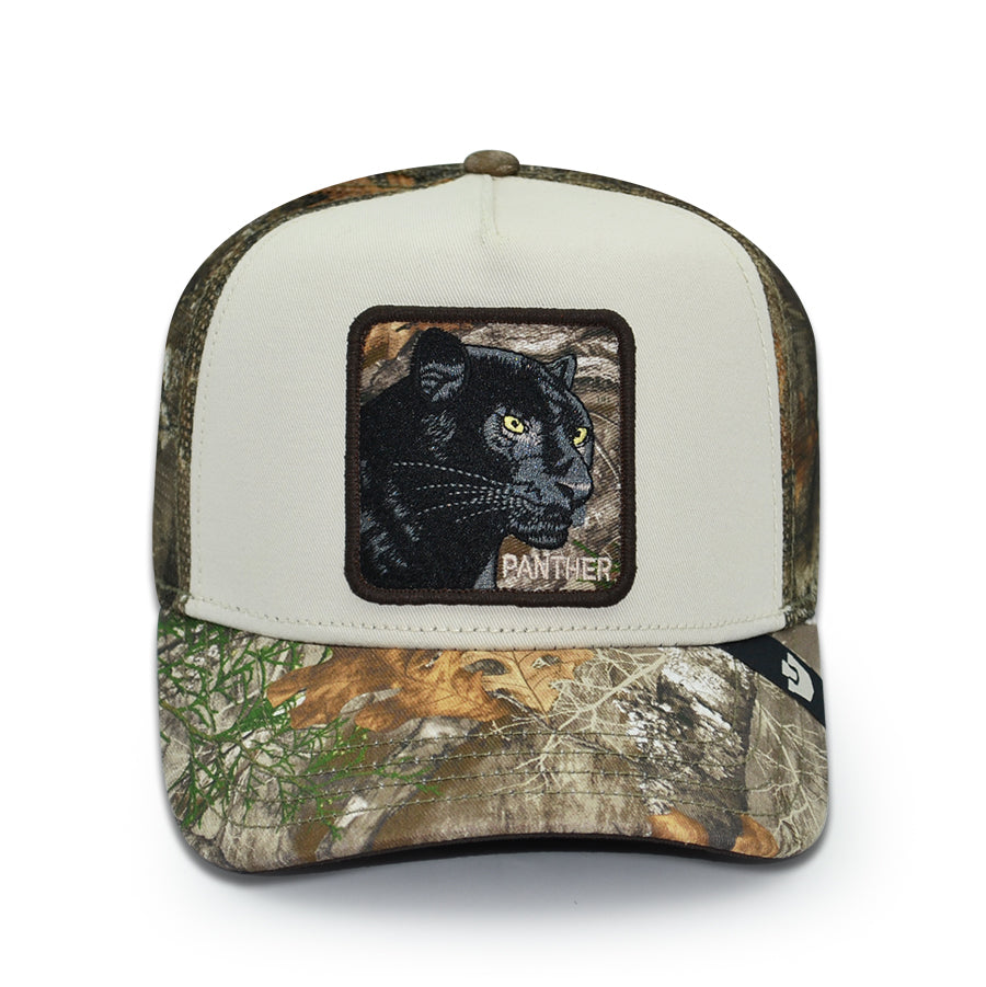 BLACK PANTHER Real Tree Edge Goorin Bros Mesh Trucker Snapback Hat - Cream/Real Tree Camo