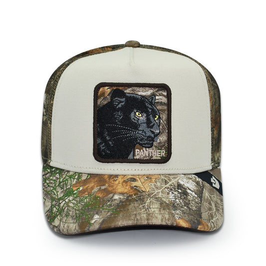 BLACK PANTHER Real Tree Edge Goorin Bros Mesh Trucker Snapback Hat - Cream/Real Tree Camo