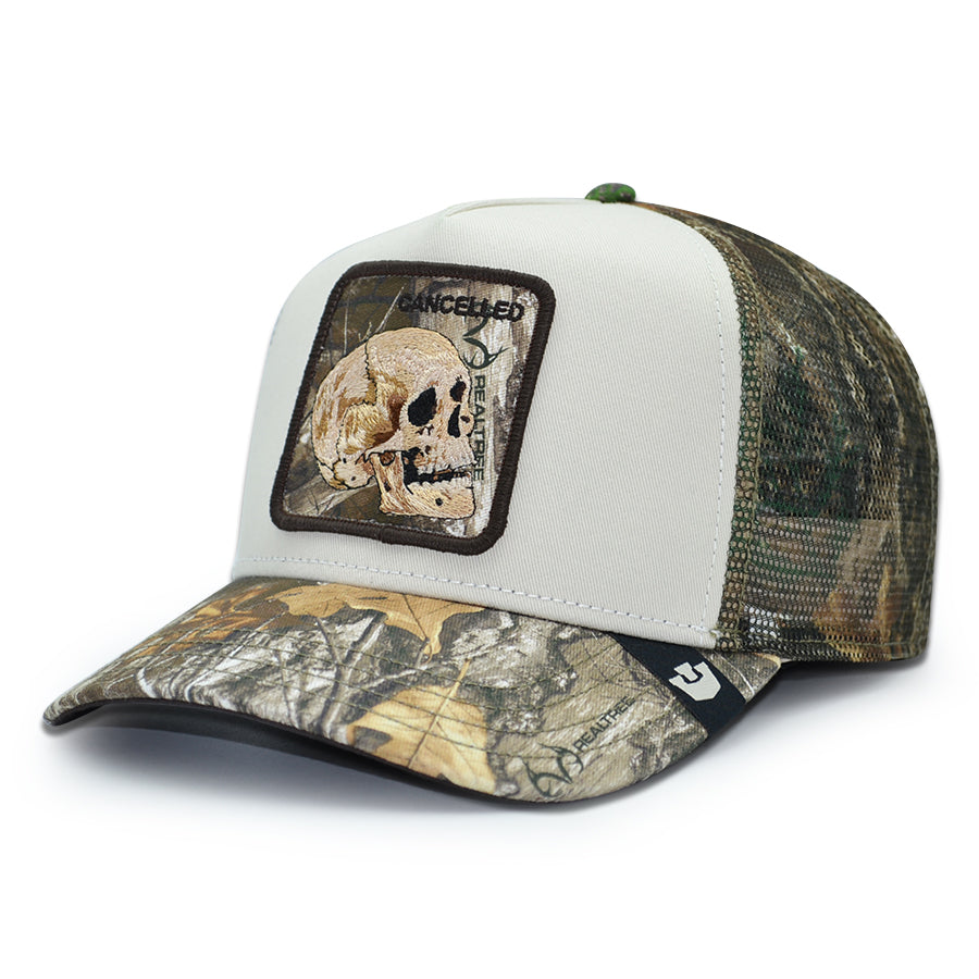 CANCELLED SKULL Real Tree Edge Goorin Bros Mesh Trucker Snapback Hat - Cream/Real Tree Camo