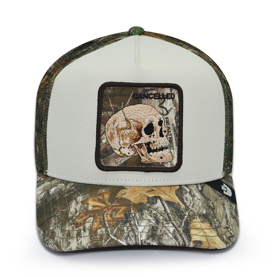 CANCELLED SKULL Real Tree Edge Goorin Bros Mesh Trucker Snapback Hat - Cream/Real Tree Camo