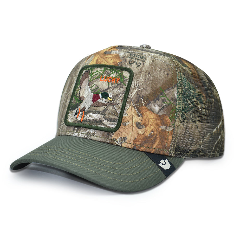 LUCKY DUCK Real Tree Edge Goorin Bros Mesh Trucker Snapback Hat - Real Tree Camo/Beige