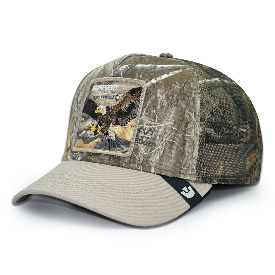 REPRESENT EAGLE Real Tree Edge Goorin Bros Mesh Trucker Snapback Hat - Real Tree Camo/Beige