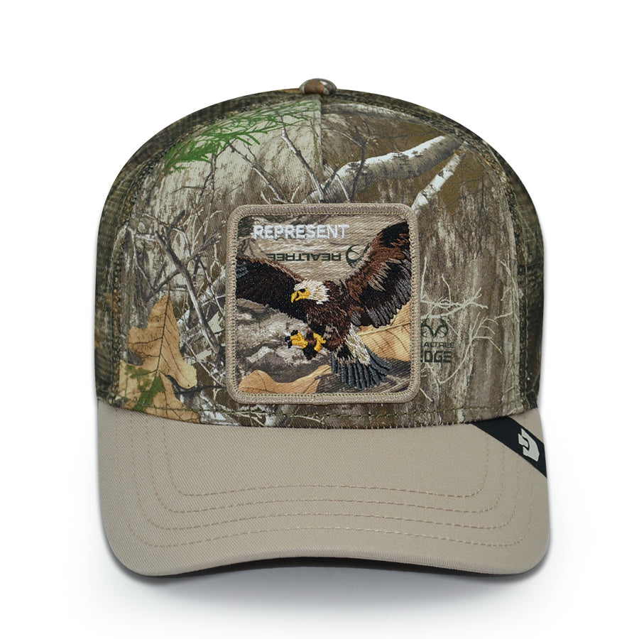 REPRESENT EAGLE Real Tree Edge Goorin Bros Mesh Trucker Snapback Hat - Real Tree Camo/Beige