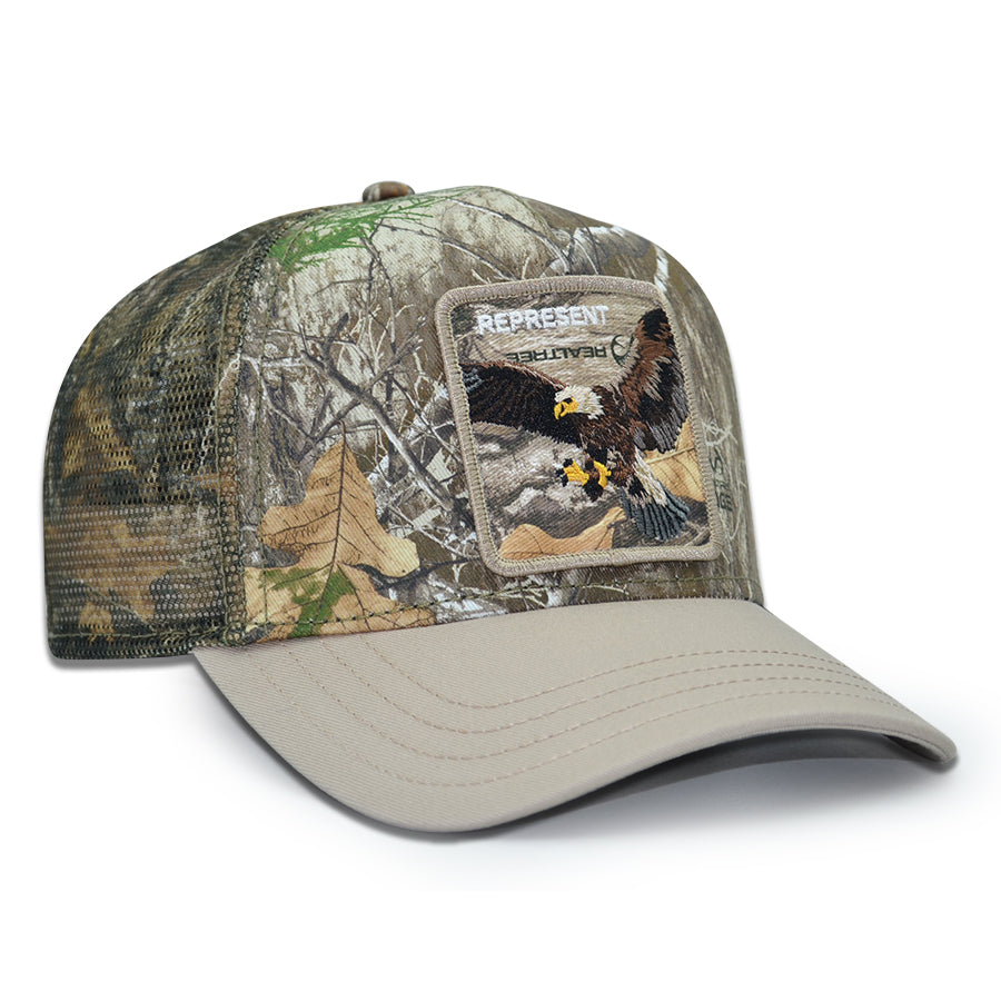 REPRESENT EAGLE Real Tree Edge Goorin Bros Mesh Trucker Snapback Hat - Real Tree Camo/Beige