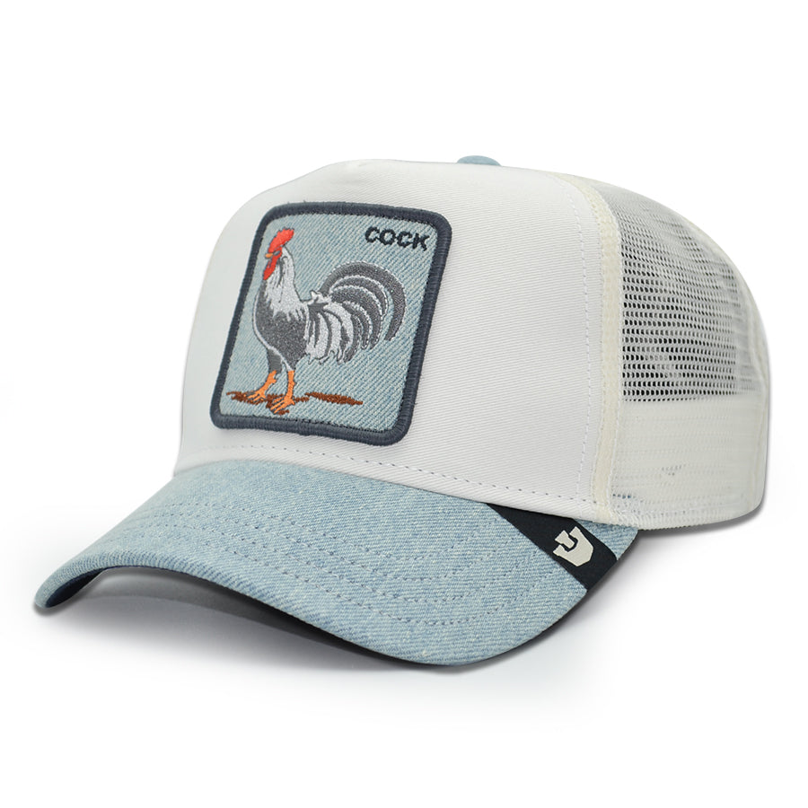 DENIM ROOSTER COCK Goorin Bros Mesh Trucker Snapback Hat - Dust/Light Denim