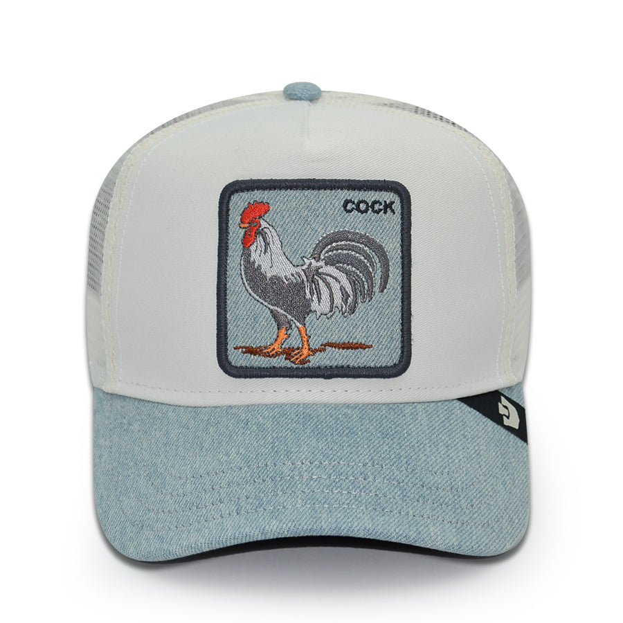 DENIM ROOSTER COCK Goorin Bros Mesh Trucker Snapback Hat - Dust/Light Denim