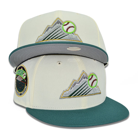 Colorado Rockies "NO NINJUTSU" Exclusive New Era 59Fifty Fitted Hat - Chrome/Mountain Pine