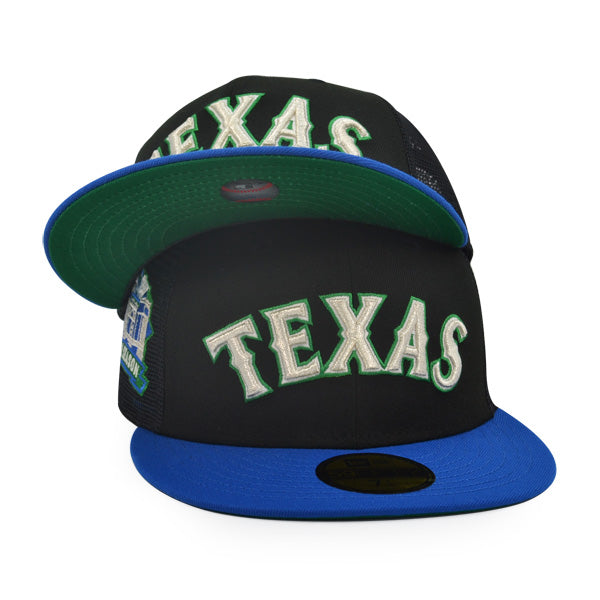 Texas Rangers FINAL SEASON Exclusive New Era 59Fifty Mesh Fitted Hat - Black/Blue Azure