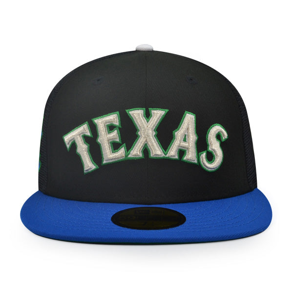 Texas Rangers FINAL SEASON Exclusive New Era 59Fifty Mesh Fitted Hat - Black/Blue Azure