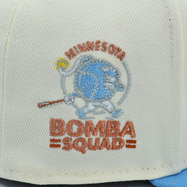 Minnesota Twins Script BOMBA SQUAD Exclusive New Era 59Fifty Fitted Hat - Chrome/Sky