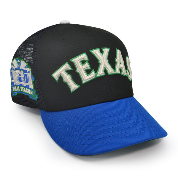 Texas Rangers FINAL SEASON Exclusive New Era 59Fifty Mesh Fitted Hat - Black/Blue Azure