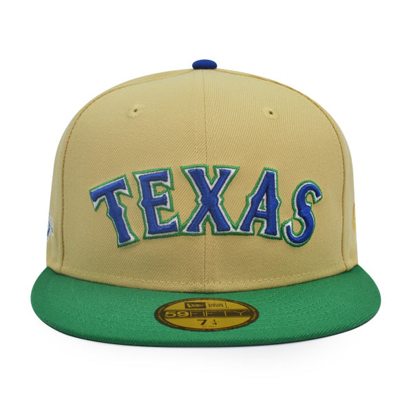 Texas Rangers 50th ANNIVERSARY Exclusive New Era 59Fifty Fitted Hat - Vegas Gold/Bot Green