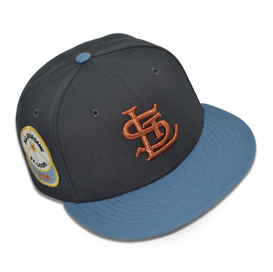 St.Louis Browns "SHOW ME SMOKE" Exclusive New Era 59Fifty Fitted Hat - Graphite/Faded Blue