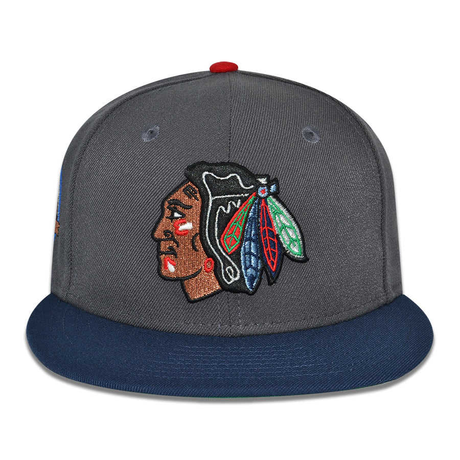 Chicago Blackhawks "CHI CHI HAWKS" Exclusive New Era 59Fifty Fitted Hat - Dark Graphite/Oceanside