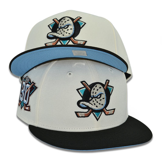 Anaheim Ducks "KNUCKLEPUCK" Exclusive New Era 59Fifty Fitted Hat - Chrome/Black Icy