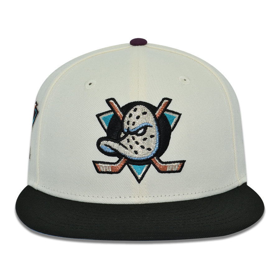 Anaheim Ducks "KNUCKLEPUCK" Exclusive New Era 59Fifty Fitted Hat - Chrome/Black Icy