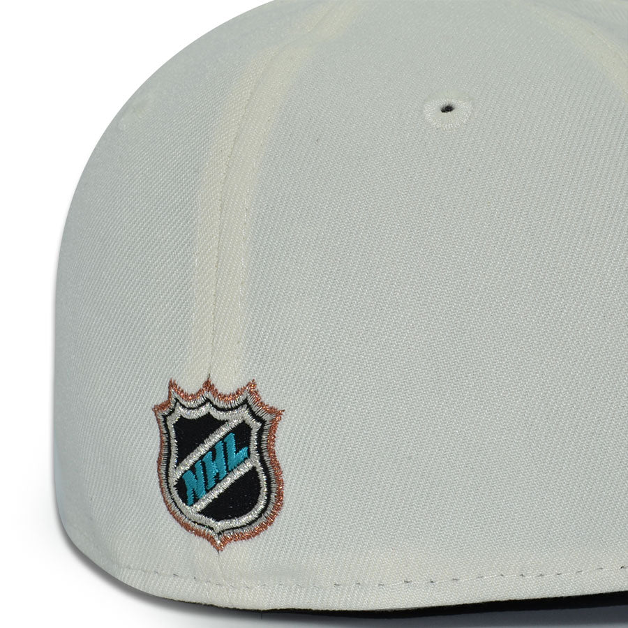 Anaheim Ducks "KNUCKLEPUCK" Exclusive New Era 59Fifty Fitted Hat - Chrome/Black Icy