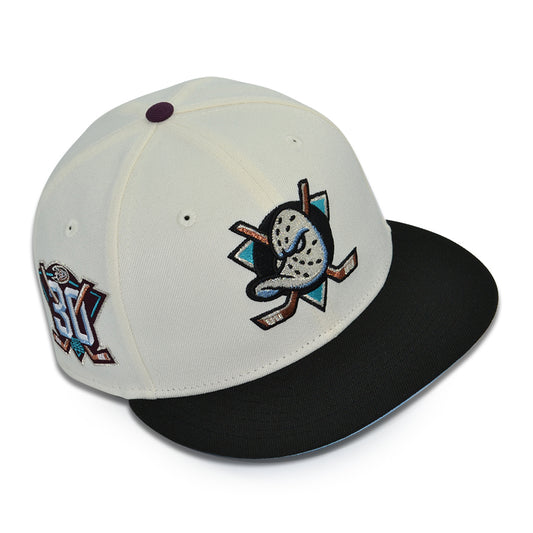 Anaheim Ducks "KNUCKLEPUCK" Exclusive New Era 59Fifty Fitted Hat - Chrome/Black Icy