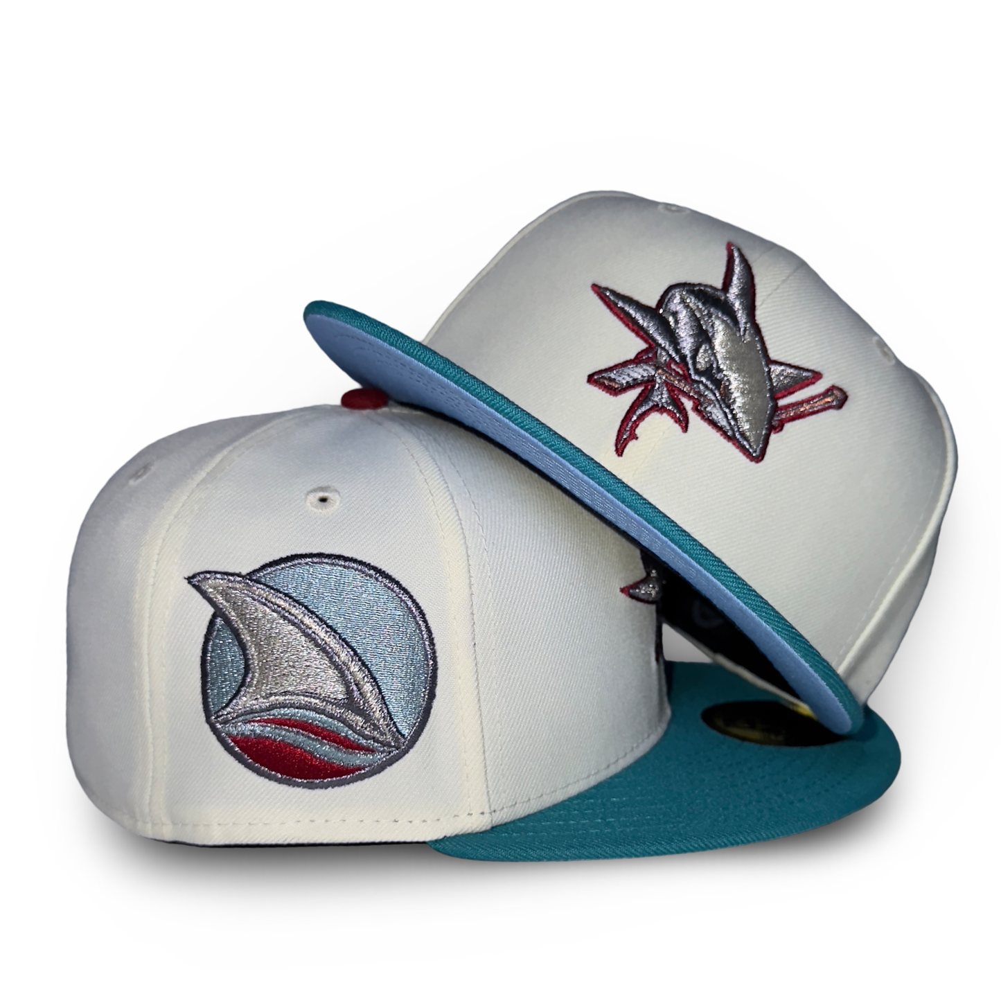 San Jose Sharks "BEWARE" Exclusive New Era 59Fifty Fitted Hat - Chrome/Teal/Icy UV