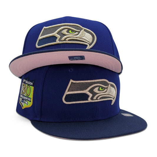 Seattle Seahawks "HAWK EYE" Exclusive New Era 59Fifty Fitted Hat - Dark Royal/Ocean Side Pinky