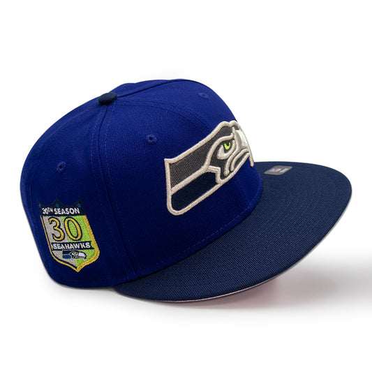 Seattle Seahawks "HAWK EYE" Exclusive New Era 59Fifty Fitted Hat - Dark Royal/Ocean Side Pinky