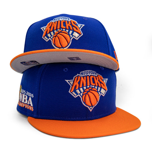 New York Knicks "2026 NBA CHAMPIONS" Exclusive New Era 59FIFTY Fitted Hat - Majestic Blue /Orange
