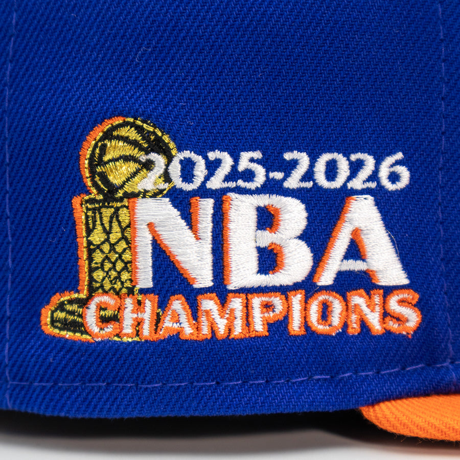 New York Knicks "2026 NBA CHAMPIONS" Exclusive New Era 59FIFTY Fitted Hat - Majestic Blue /Orange