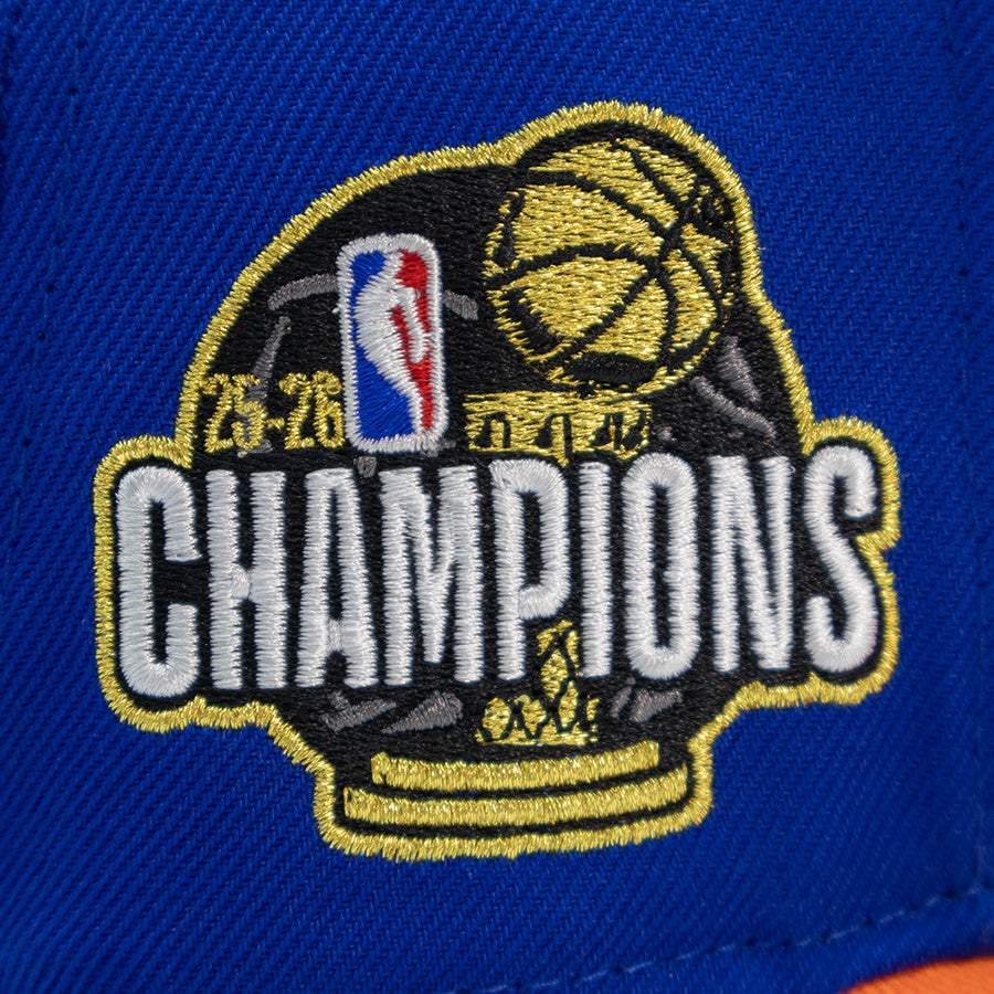 New York Knicks "2026 NBA CHAMPIONS" 2Tone New Era 9Fifty Snapback Hat - Royal/Orange