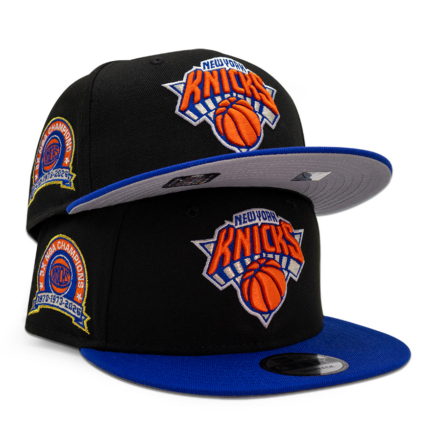 New York Knicks "3X NBA CHAMPIONS" 2Tone New Era 9Fifty Snapback Hat - Black/Royal