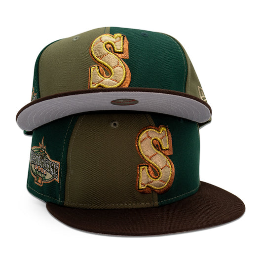 Seattle Mariners "SANDMAN" Exclusive Pinwheel New Era 59FIFTY Fitted Hat = Dark Green/New Olive/Walnut