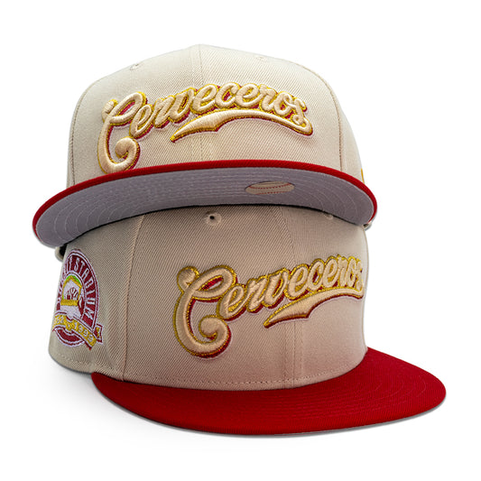 Milwaukee Brewers "TECATE ROJA" CERVECEROS Exclusive New Era 59Fifty Fitted Hat - Stone/Scarlet