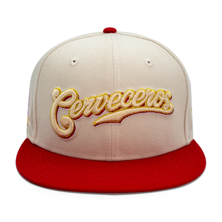 Milwaukee Brewers "TECATE ROJA" CERVECEROS Exclusive New Era 59Fifty Fitted Hat - Stone/Scarlet