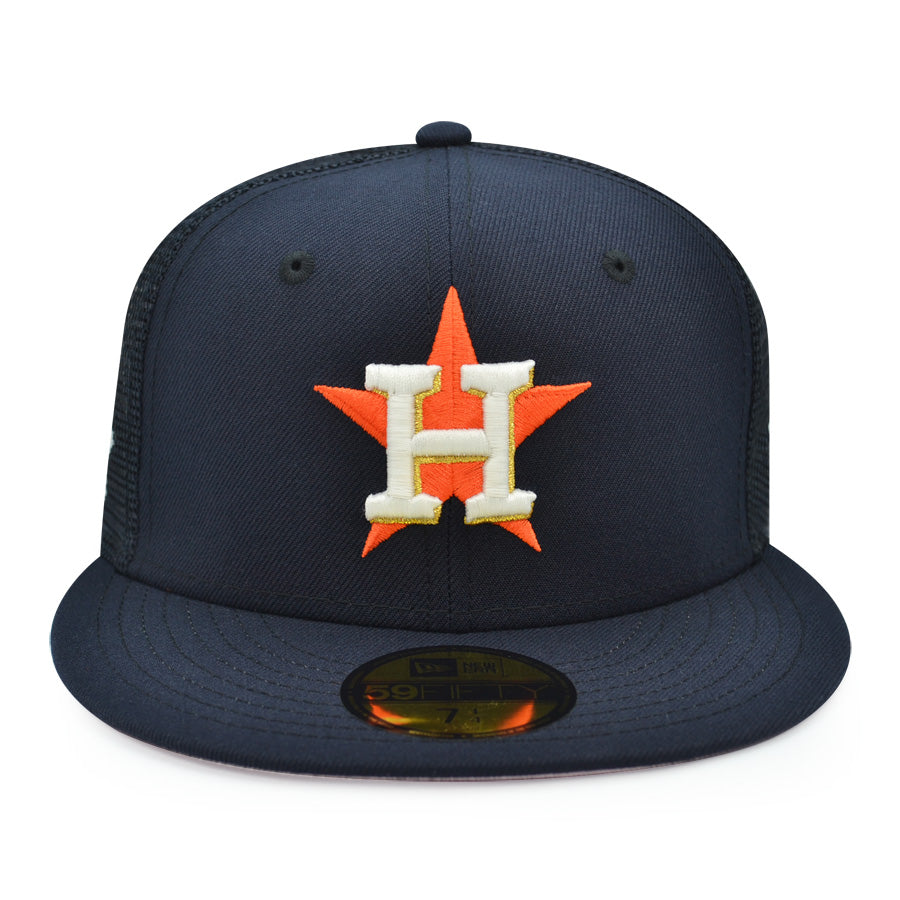 Houston Astros 2022 WORLD SERIES TRUCKER MESH Exclusive New Era 59Fifty Fitted Hat - Navy/Pink UV