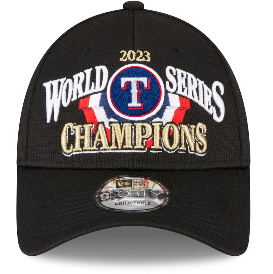 Texas Rangers 2023 WORLD SERIES Locker Room 9FORTY Adjustable Snapback Hat - Black