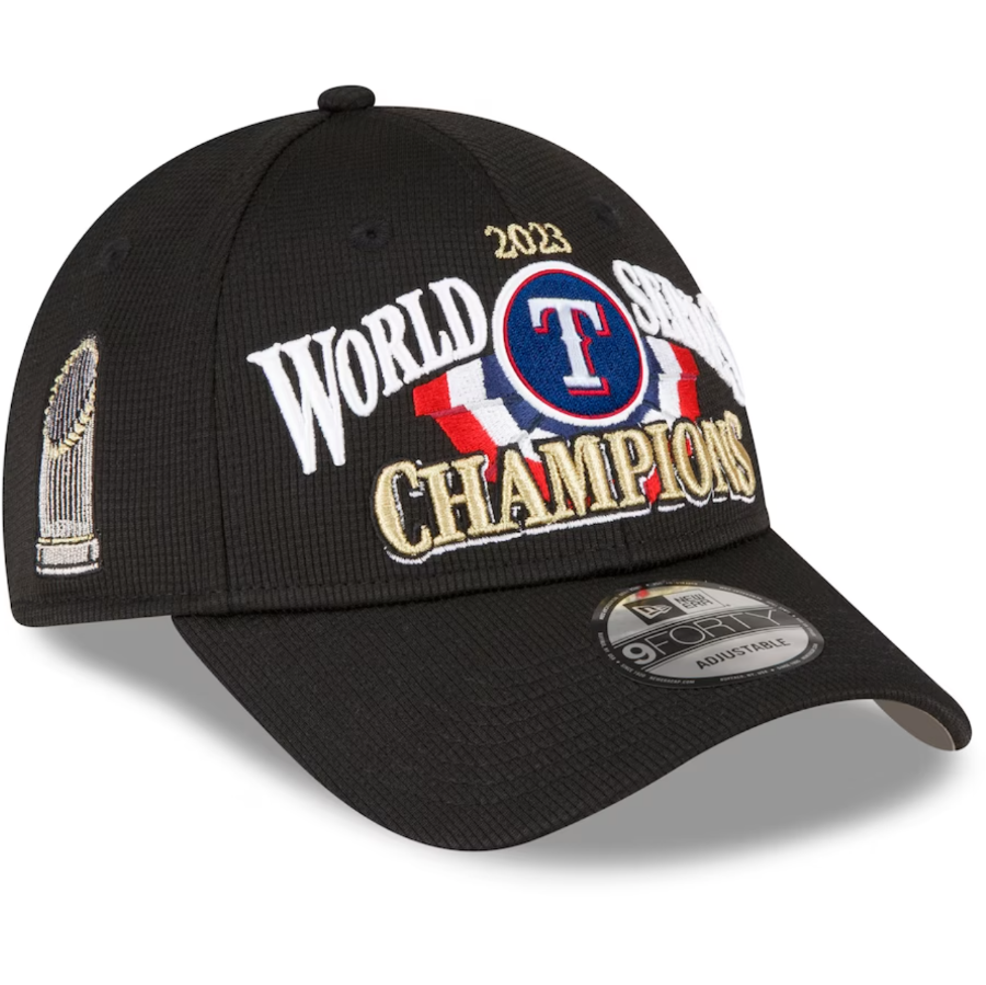 Texas Rangers 2023 WORLD SERIES Locker Room 9FORTY Adjustable Snapback Hat - Black