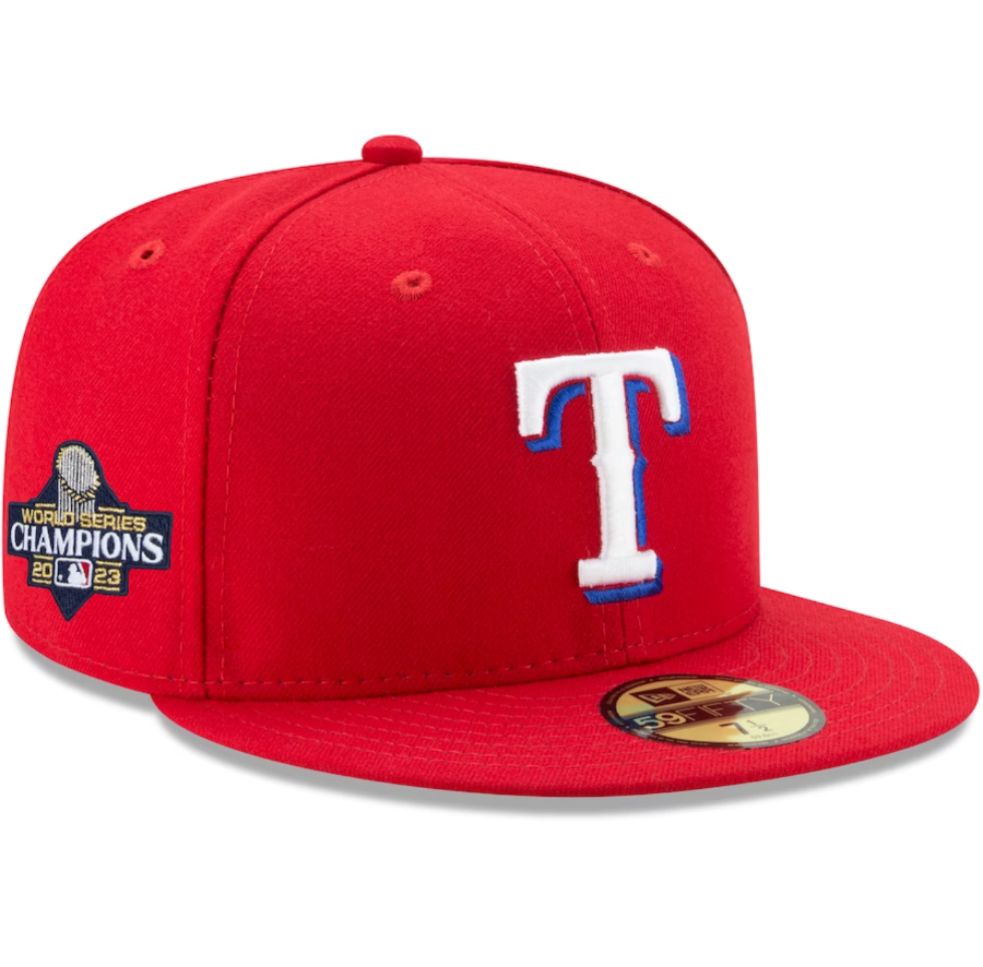 Texas Rangers 2023 WORLD SERIES CHAMPIONS Alternate On-Field New Era 59Fifty Fitted Hat - Red
