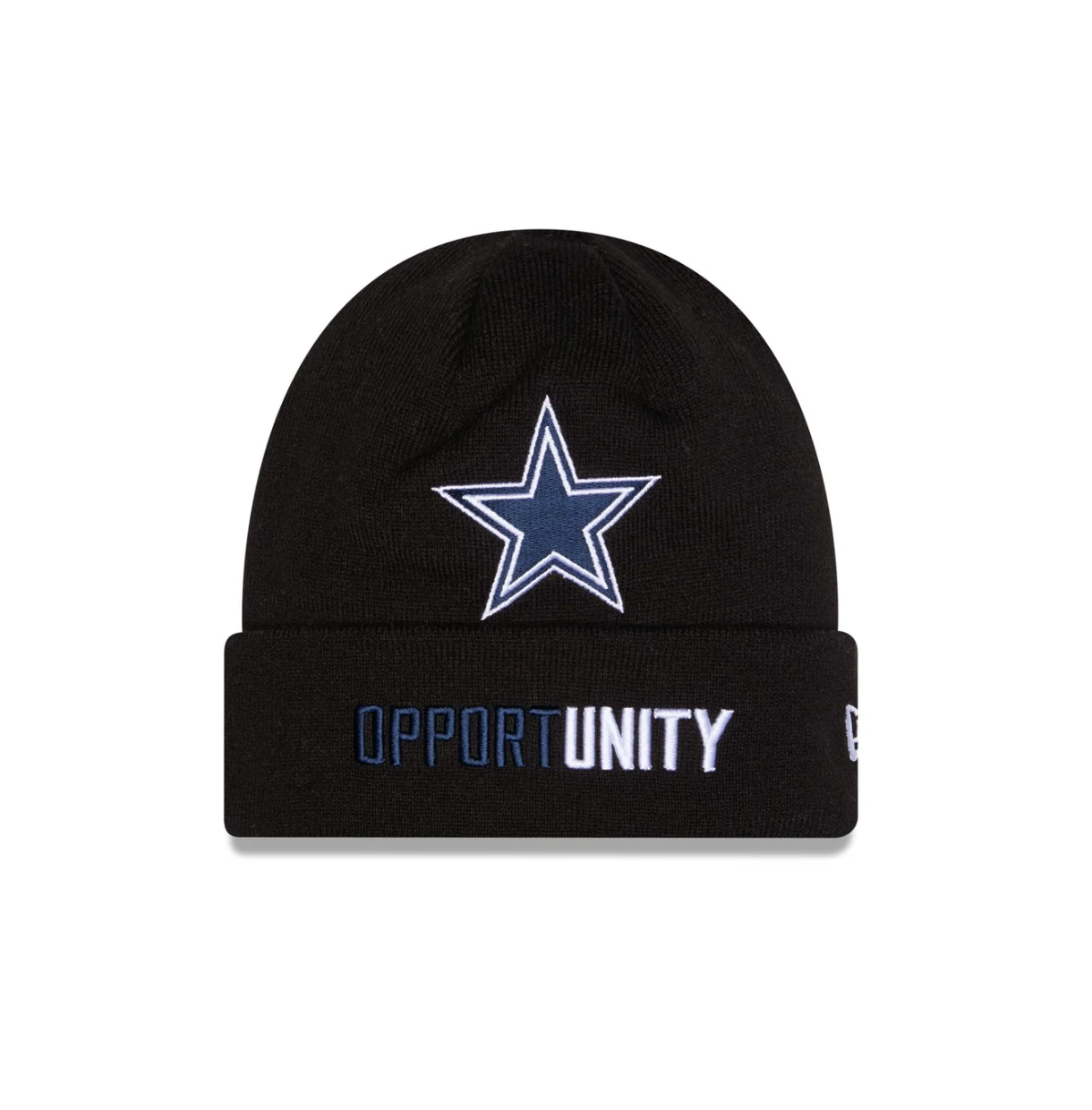 Dallas Cowboys New Era 2025 NFL Sideline Sport Cuffed Pom Knit Hat - Black/Navy