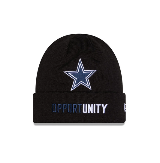 Dallas Cowboys New Era 2025 NFL Sideline Sport Cuffed Pom Knit Hat - Black/Navy
