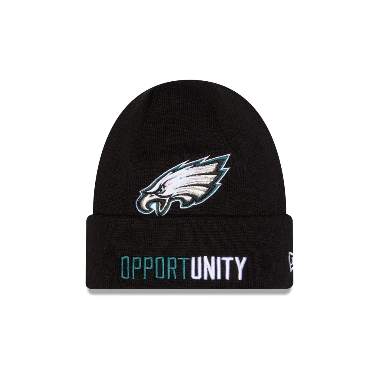 Philadelphia Eagles New Era 2025 NFL Sideline Sport Cuffed Pom Knit Hat - Black/Green