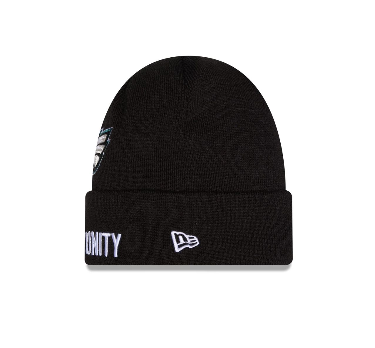 Philadelphia Eagles New Era 2025 NFL Sideline Sport Cuffed Pom Knit Hat - Black/Green