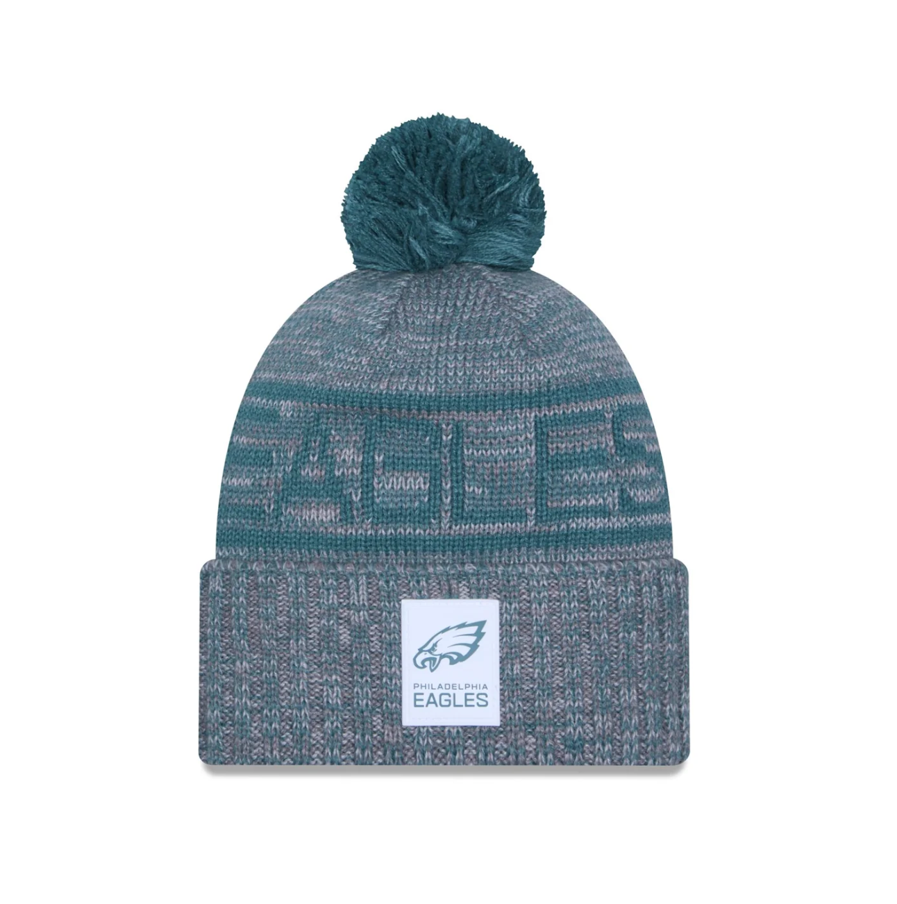 Philadelphia Eagles New Era 2025 NFL Sideline Sport Cuffed Pom Knit Hat - Graphite/Green