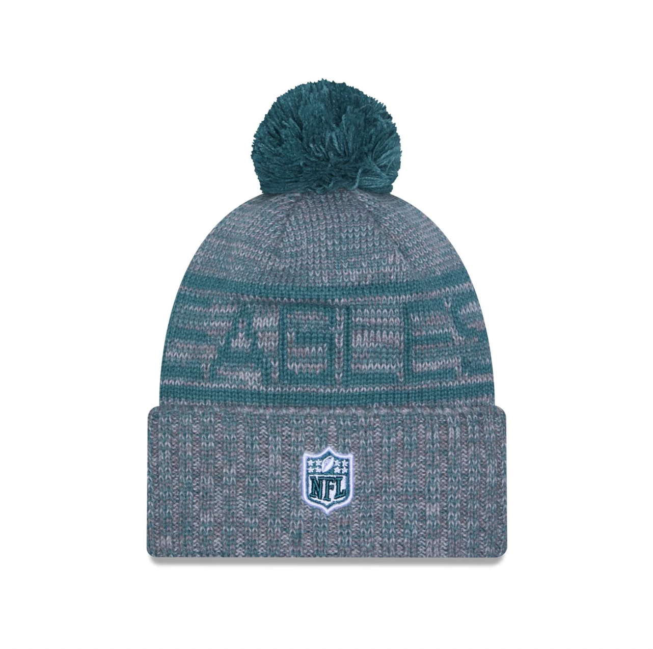 Philadelphia Eagles New Era 2025 NFL Sideline Sport Cuffed Pom Knit Hat - Graphite/Green
