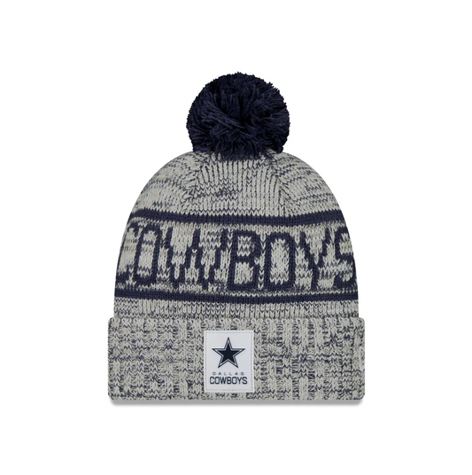 Dallas Cowboys New Era 2025 NFL Sideline Sport Cuffed Pom Knit Hat - Graphite/Blue