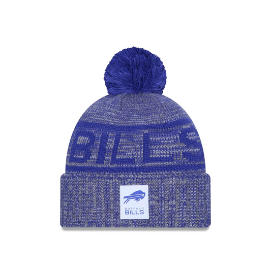 Buffalo Bills New Era 2025 NFL Sideline Sport Cuffed Pom Knit Hat - Graphite/Blue