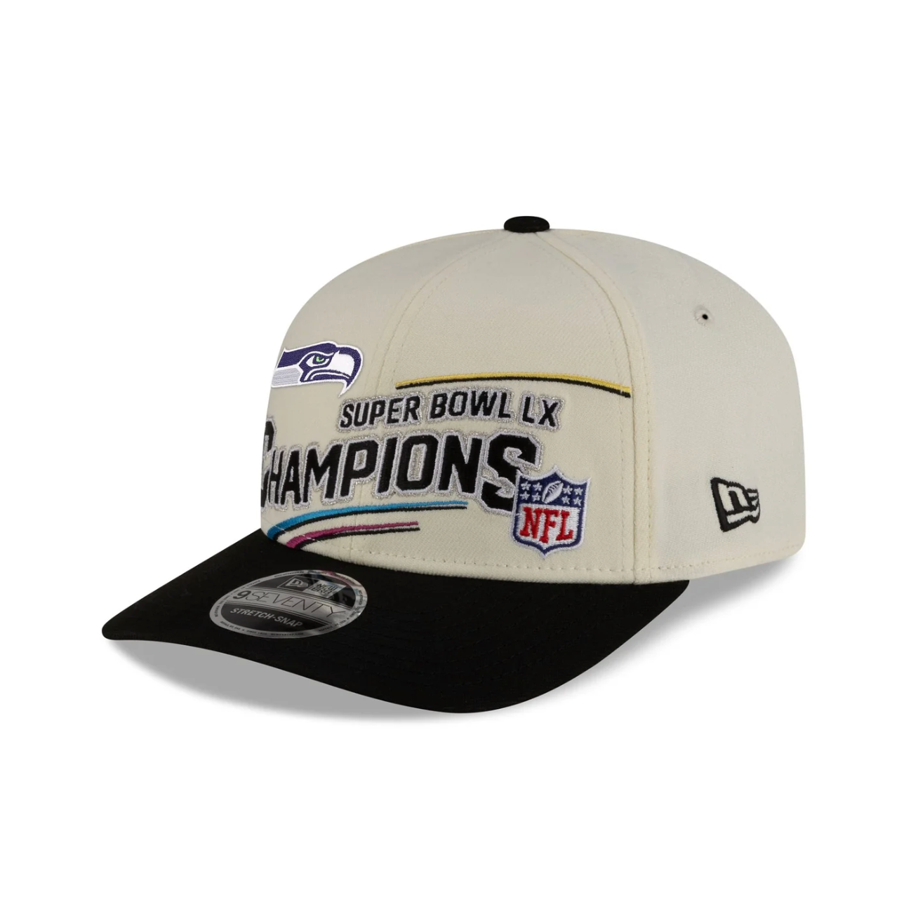 Seattle Seahawks Super Bowl LX Champions Locker Room 9SEVENTY Stretch Snapback Hat - Chrome/Black