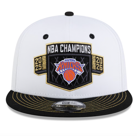New York Knicks New Era 2026 NBA Finals Champions Locker Room 9FIFTY Snapback Hat - White/Black