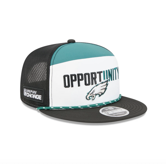 Philadelphia Eagles New Era 2025 Inspire Change Split Panel 9FIFTY Snapback Hat - White/Black/Green